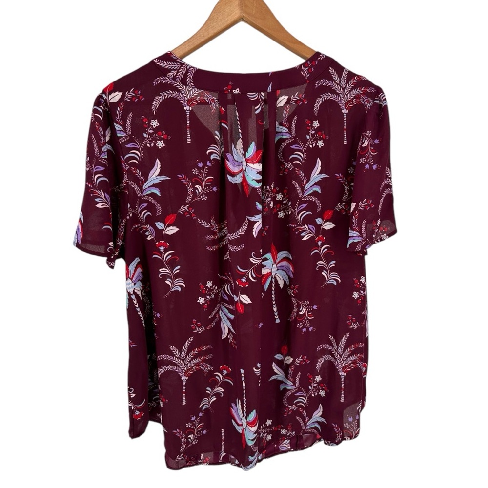 Liz Claiborne Plus Womens Split Crew Neck Short Sleeve Blouse Cherry Palms 0X - Picture 8 of 11